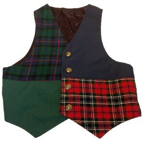 Vintage Youth Size 5 Vest Dress Up Blue Green Red Tartan Plaid Patchwork USA